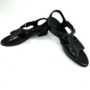 SAS Suntimer Black Croc Embossed Patent Leather Strappy Sandal Size 10N